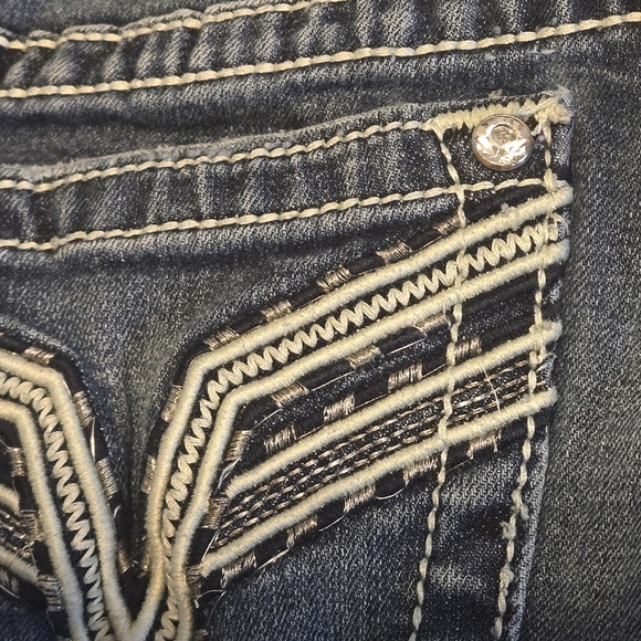 Y2K Vigoss Chelsea Straight Distressed Blue Jeans Women’s 7/8 Rhinestones Bling - Picture 7 of 16